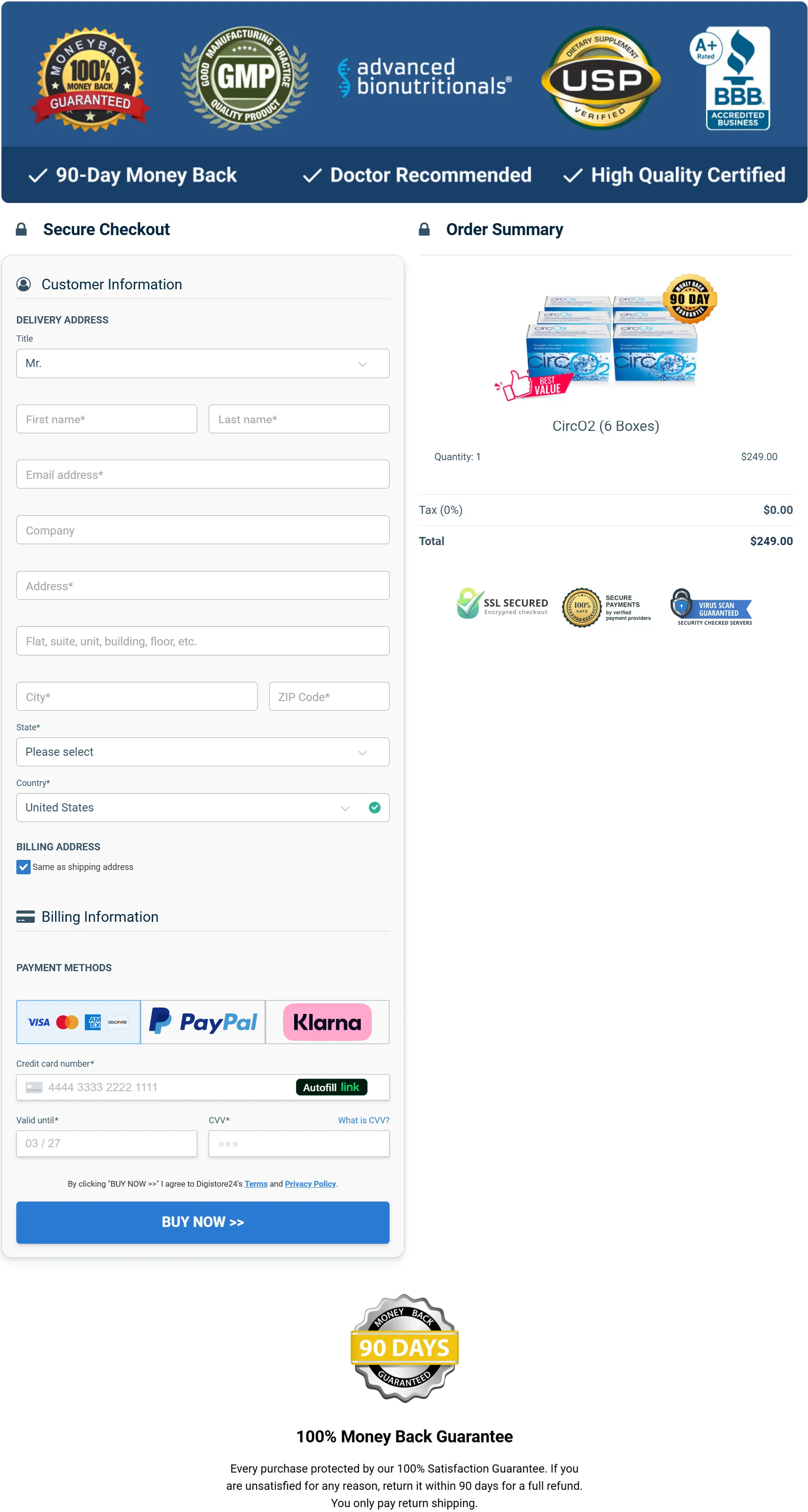 CircO2 checkout page